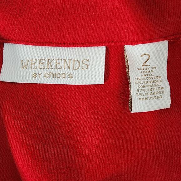 Weekends by Chico's Jacket Women’s Size 2 Large Red Snap Front 3/4 Sleeves Knit - Picture 9 of 12